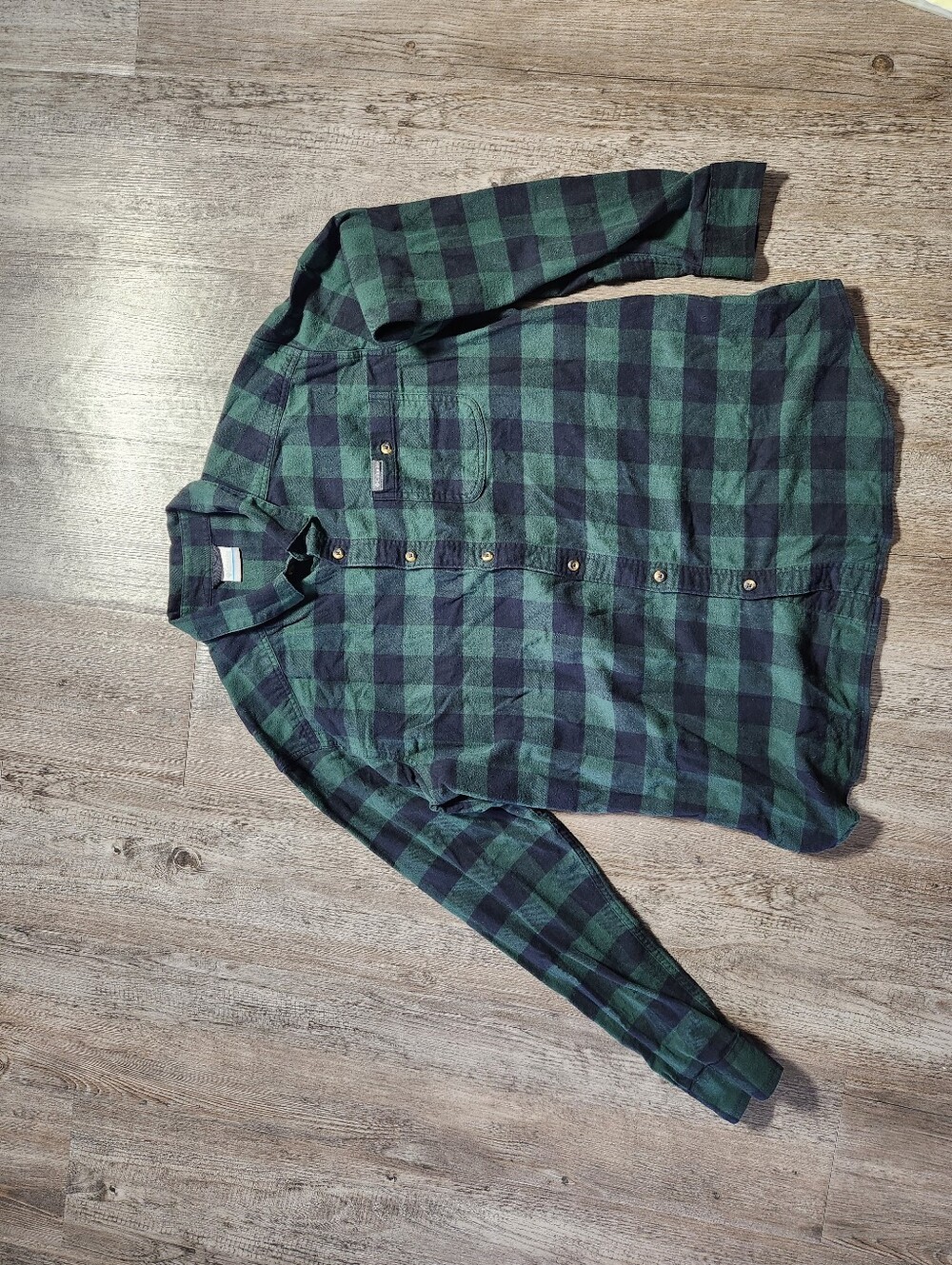 Columbia Green and Navy Plaid Button-Down Shirt